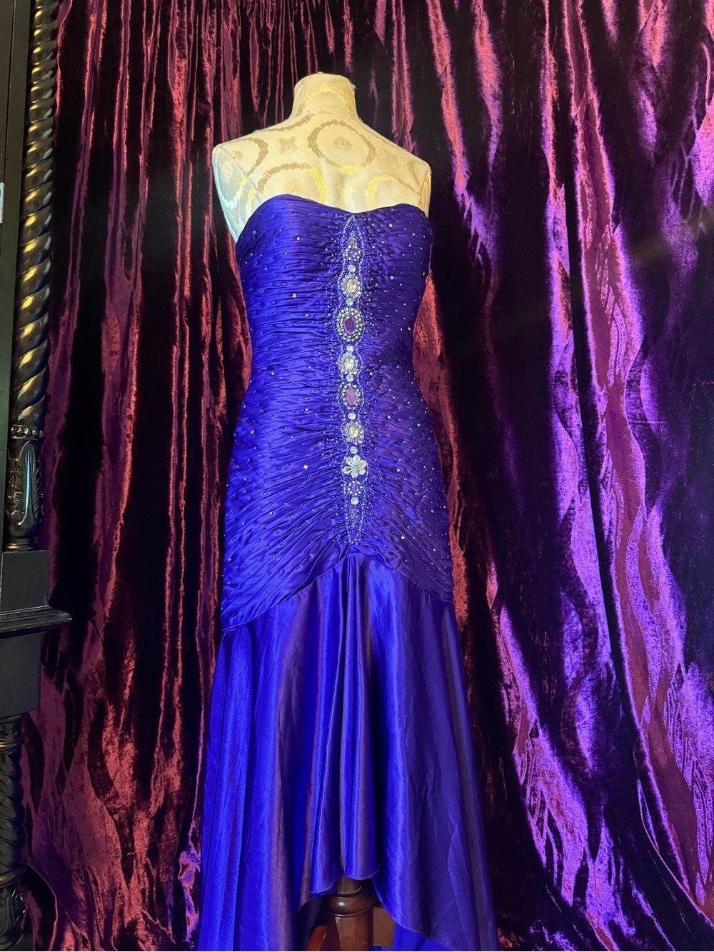 Strapless Purple Evening Dress with Crystal Embellishment